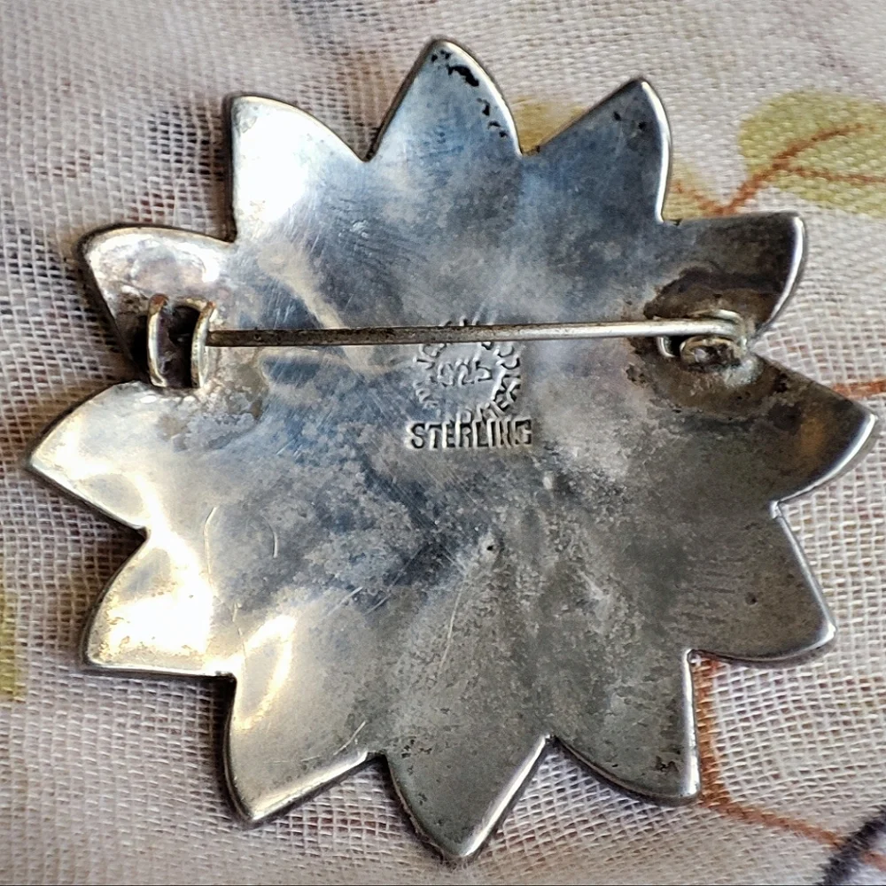 Abalone Shell Alpaca Sterling Silver Mexico Signed Jose N 5 N5 Vintage Brooch